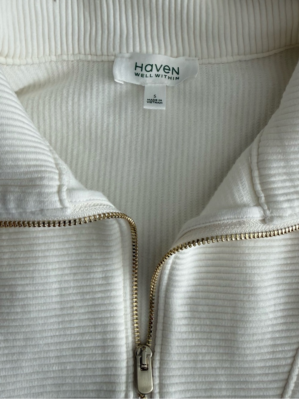 Haven Well Within Women's Ivory White Cotton Ribbed Half-Zip Pullover Hoodie - Picture 4 of 10